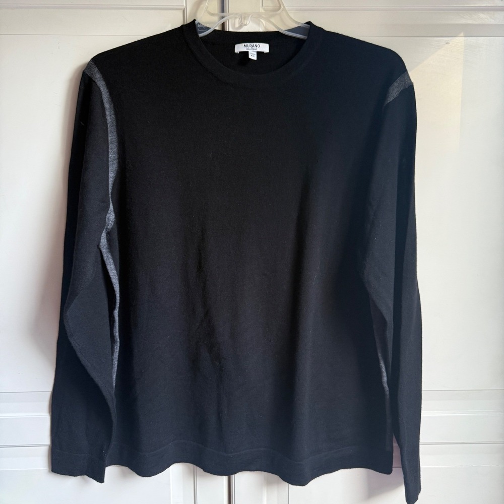 Vintage Murano Collezione Mens XL‎ Black 100% Merino Wool Long Sleeve Sweater
